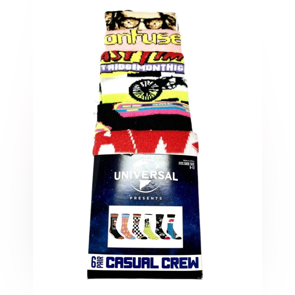 Universal 80’s Famous Movie Socks 6pr Casual Crew Mens Size 8-12 NEW